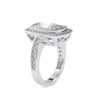 SKU: 0123 (18K) Bezel set Radiant Halo Engagment Ring in Rose Gold.