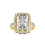 SKU: 0123 (14K) Bezel set Radiant Halo Engagment Ring in Rose Gold.