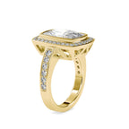SKU: 0123 (14K) Bezel set Radiant Halo Engagment Ring in Rose Gold.