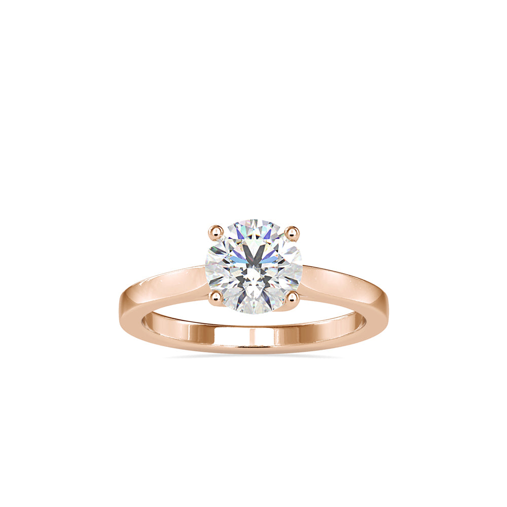 SKU: 0128 (14K) Four-Prong Solitaire Engagment Ring in Rose Gold.