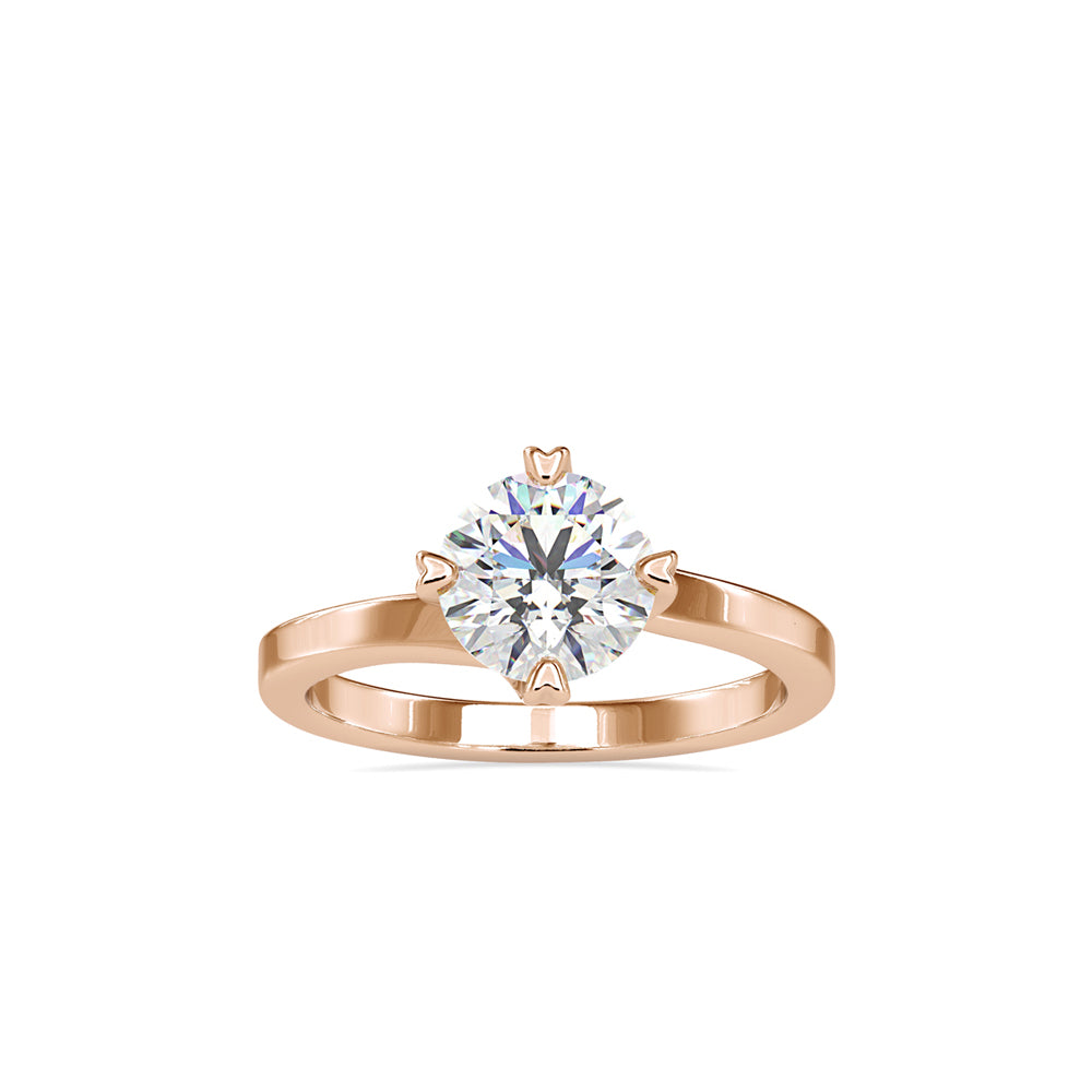 SKU: 0141 (14K) Four-heart Prongs Solitaire Engagment Ring in Rose Gold.