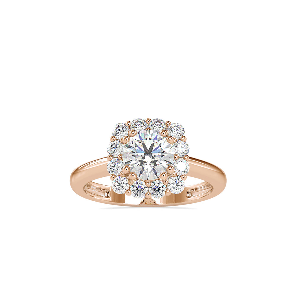 SKU: 0148 (14K) Double-Prong Round Halo Engagment Ring in Rose Gold.