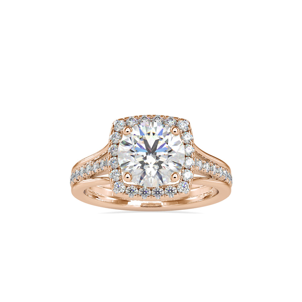SKU: 0149 (22K) Split Shank Round Halo Engagment Ring in Rose Gold.