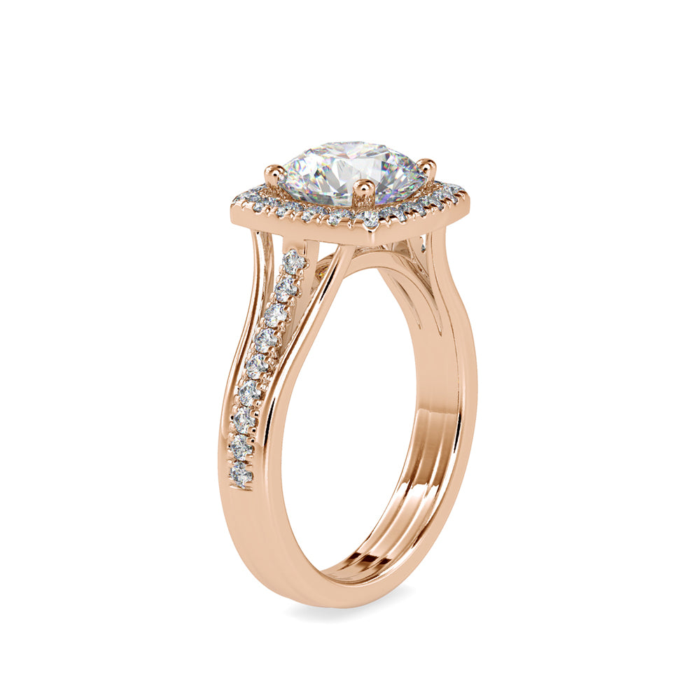 SKU: 0149 (22K) Split Shank Round Halo Engagment Ring in Rose Gold.