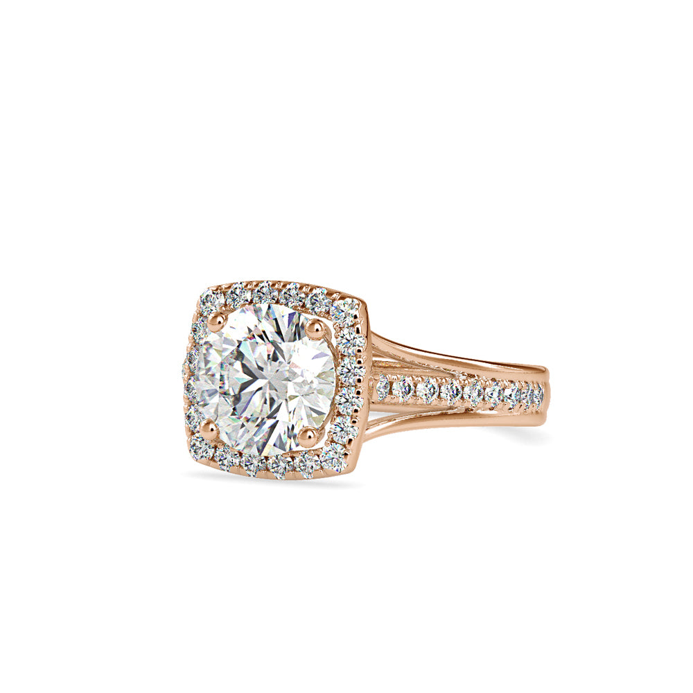 SKU: 0149 (22K) Split Shank Round Halo Engagment Ring in Rose Gold.