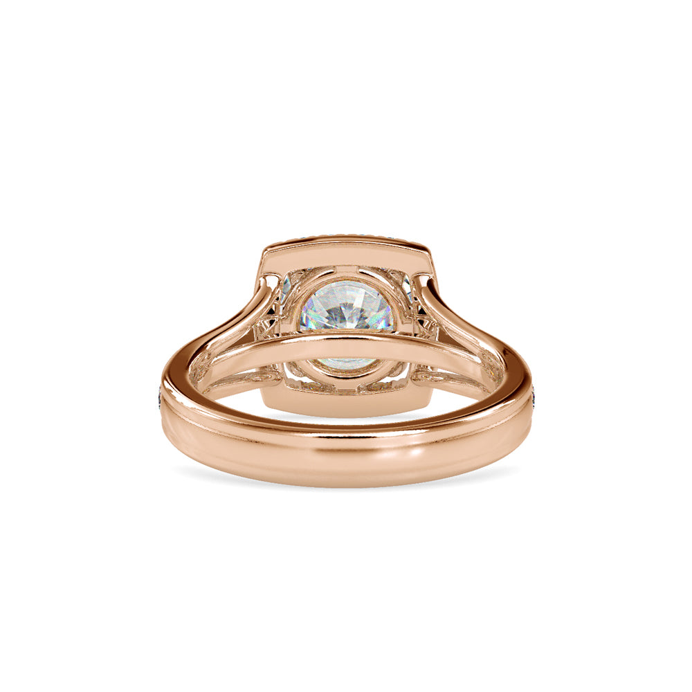 SKU: 0149 (18K) Split Shank Round Halo Engagment Ring in Rose Gold.