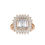 SKU: 0150 (22K) Vintage Emerald Halo Engagment Ring in Rose Gold.