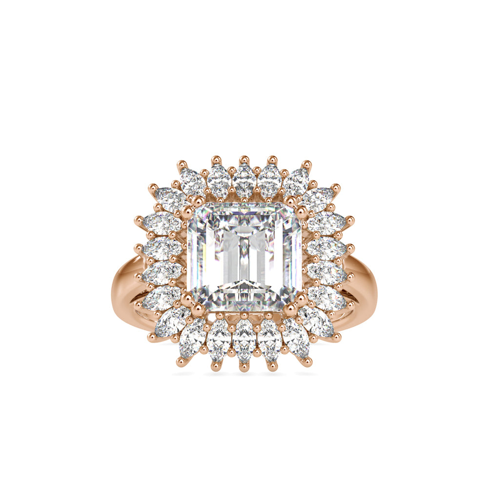 SKU: 0150 (18K) Vintage Emerald Halo Engagment Ring in Rose Gold.
