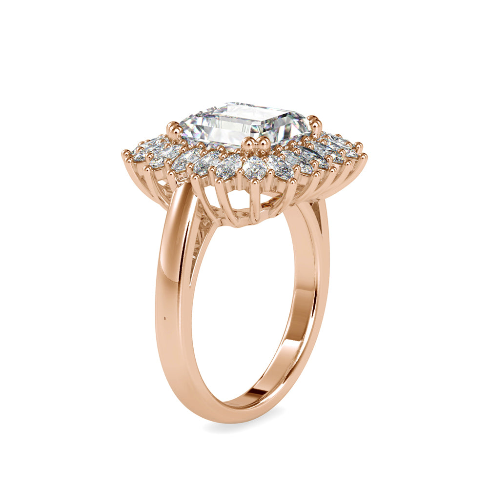 SKU: 0150 (22K) Vintage Emerald Halo Engagment Ring in Rose Gold.