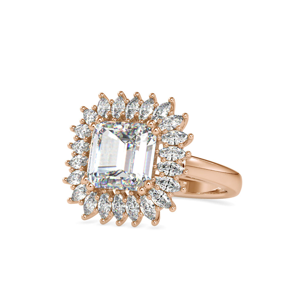 SKU: 0150 (18K) Vintage Emerald Halo Engagment Ring in Rose Gold.