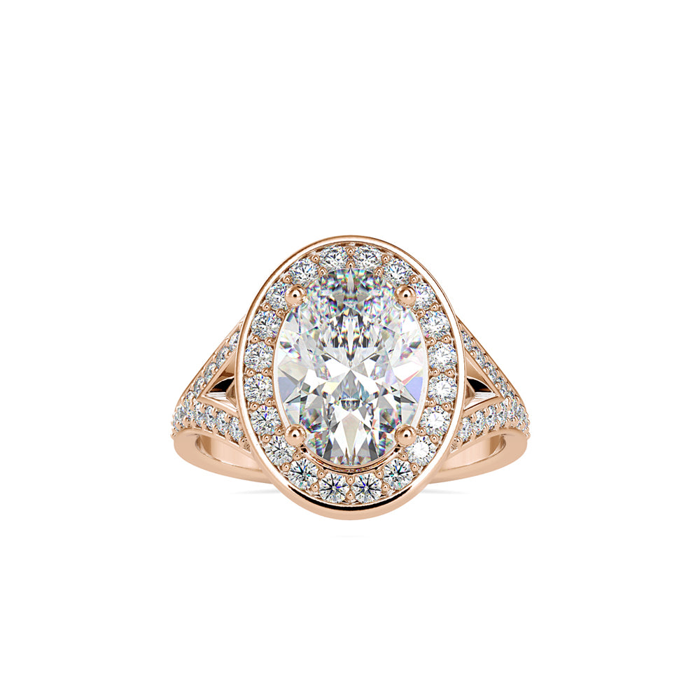 SKU: 0151 (10K) Split Shank Oval Halo Engagment Ring in Rose Gold.