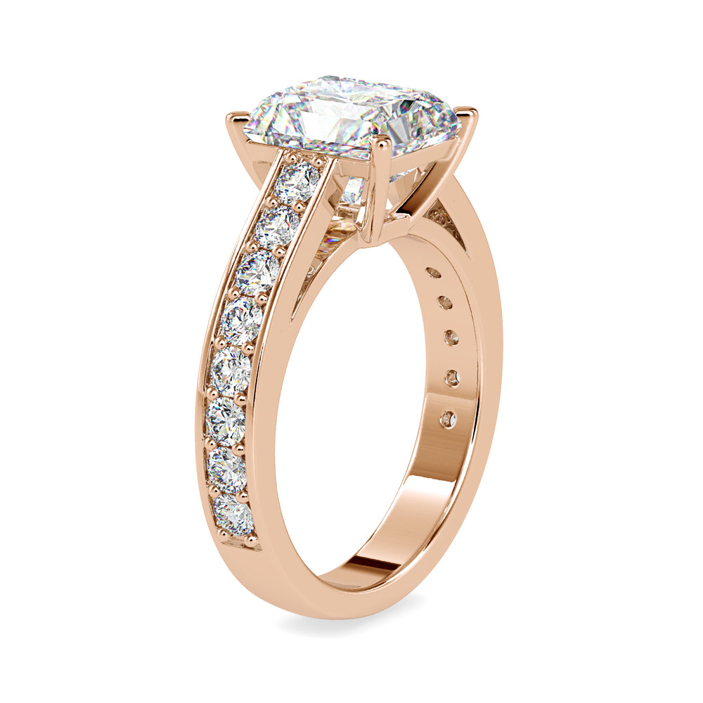 SKU: 0152 (14K) Emerald Diamond Solitaire Engagment Ring in Rose Gold.