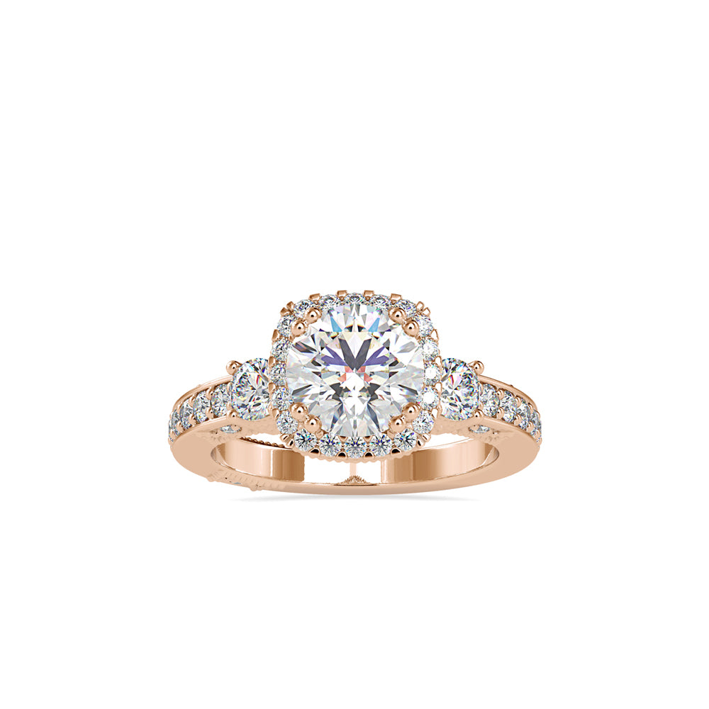 SKU: 0156 (18K) Milgrain Halo Radiant Engagment Ring in Rose Gold.
