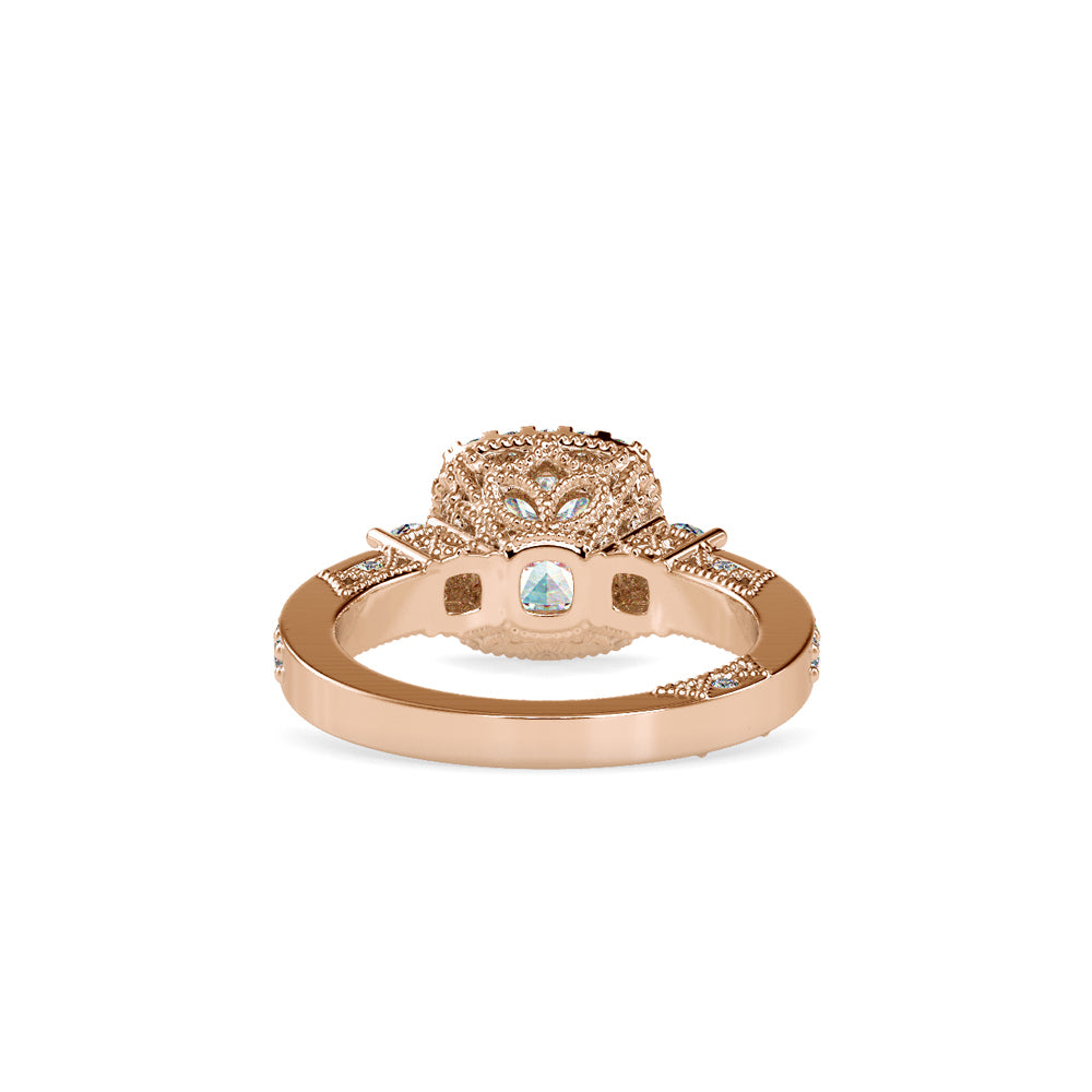 SKU: 0156 (18K) Milgrain Halo Radiant Engagment Ring in Rose Gold.