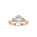 SKU: 0157 (14K) Two-tone Three-Stone Engagment Ring in Rose Gold.