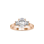 SKU: 0157 (18K) Two-tone Three-Stone Engagment Ring in Rose Gold.