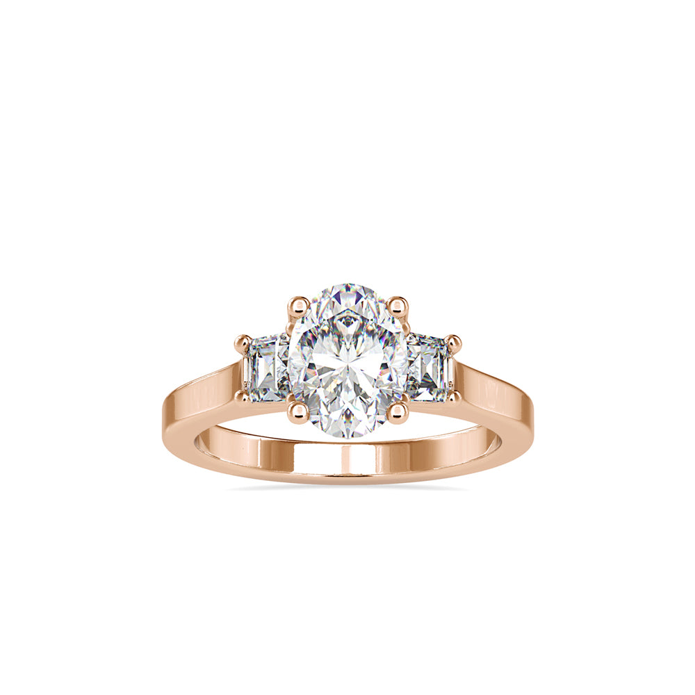 SKU: 0157 (18K) Two-tone Three-Stone Engagment Ring in Rose Gold.