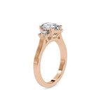 SKU: 0157 (22K) Two-tone Three-Stone Engagment Ring in Rose Gold.