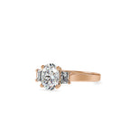 SKU: 0157 (22K) Two-tone Three-Stone Engagment Ring in Rose Gold.