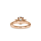 SKU: 0157 (10K) Two-tone Three-Stone Engagment Ring in Rose Gold.