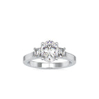 SKU: 0157 (14K) Two-tone Three-Stone Engagment Ring in Rose Gold.
