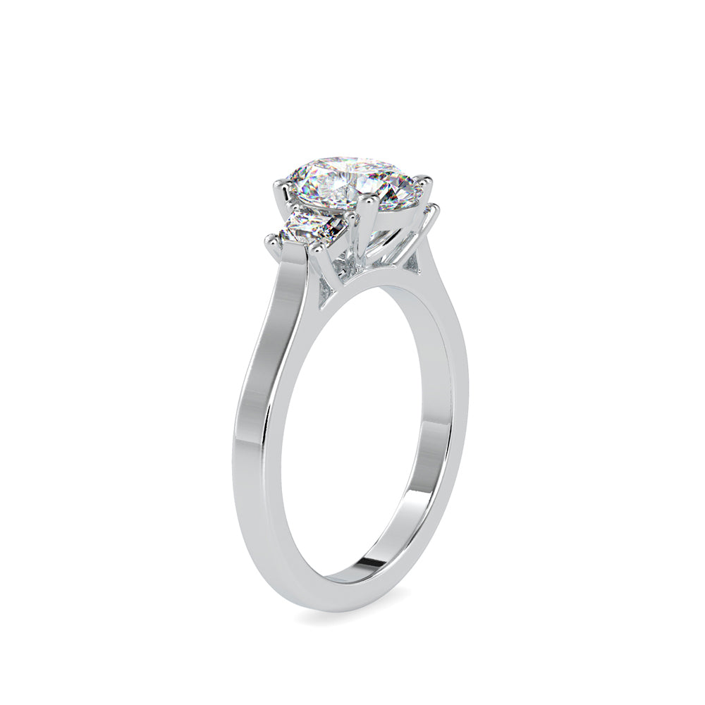 SKU: 0157 (10K) Two-tone Three-Stone Engagment Ring in Rose Gold.