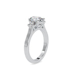 SKU: 0157 (10K) Two-tone Three-Stone Engagment Ring in Rose Gold.