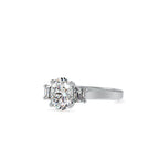 SKU: 0157 (18K) Two-tone Three-Stone Engagment Ring in Rose Gold.