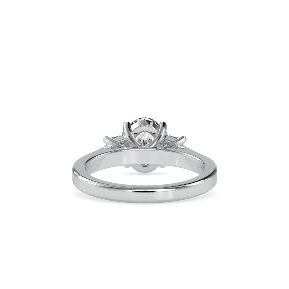 SKU: 0157 (18K) Two-tone Three-Stone Engagment Ring in Rose Gold.