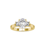SKU: 0157 (22K) Two-tone Three-Stone Engagment Ring in Rose Gold.
