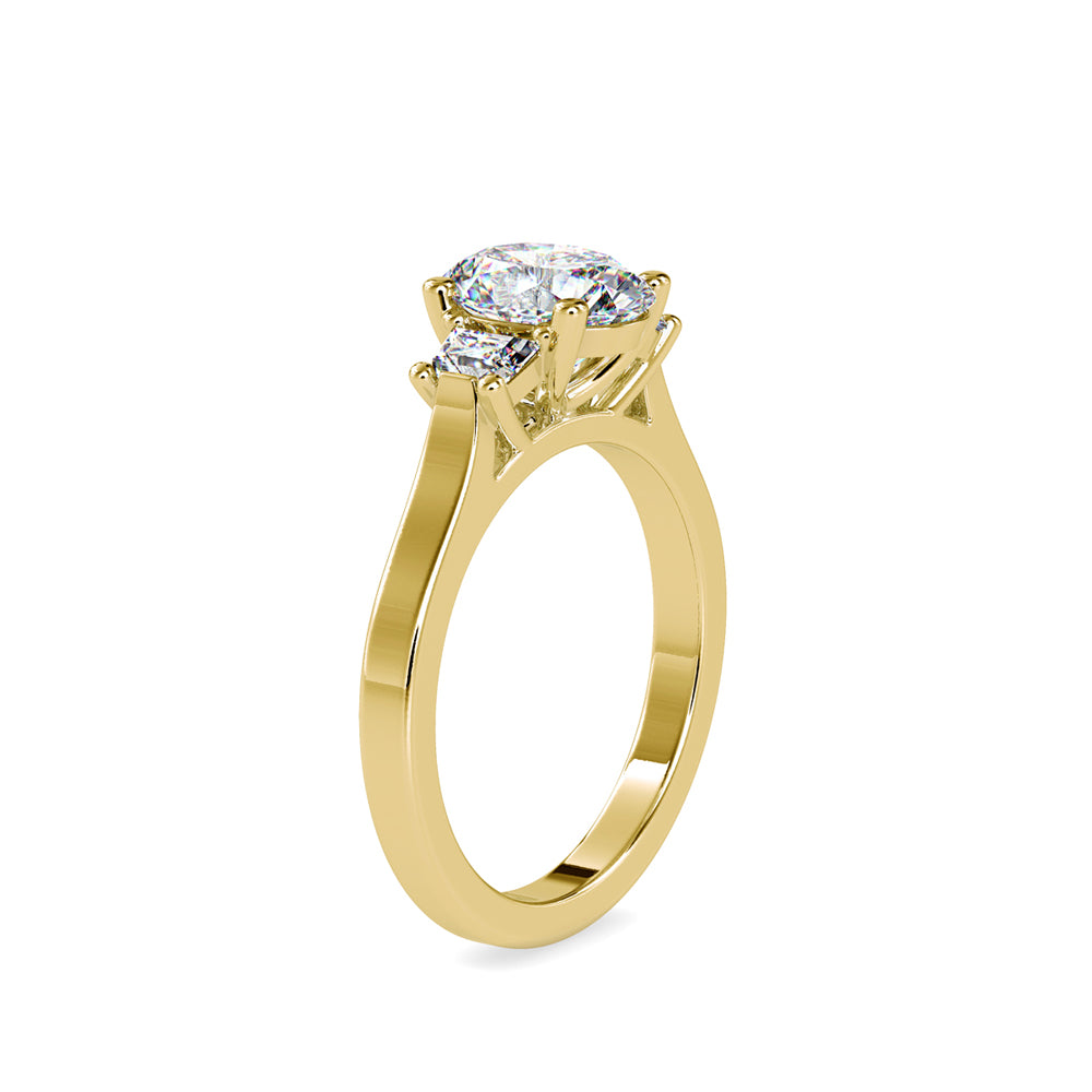 SKU: 0157 (10K) Two-tone Three-Stone Engagment Ring in Rose Gold.