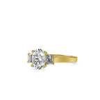 SKU: 0157 (14K) Two-tone Three-Stone Engagment Ring in Rose Gold.