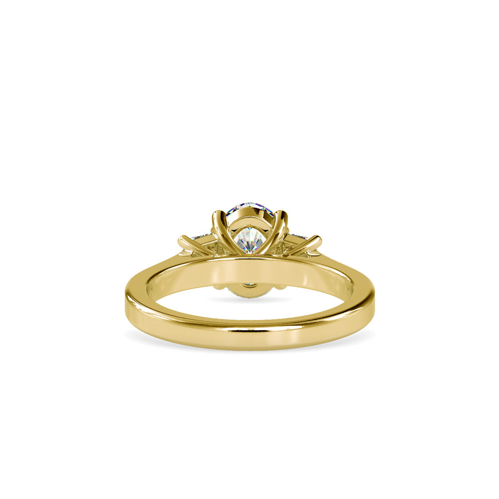 SKU: 0157 (14K) Two-tone Three-Stone Engagment Ring in Rose Gold.