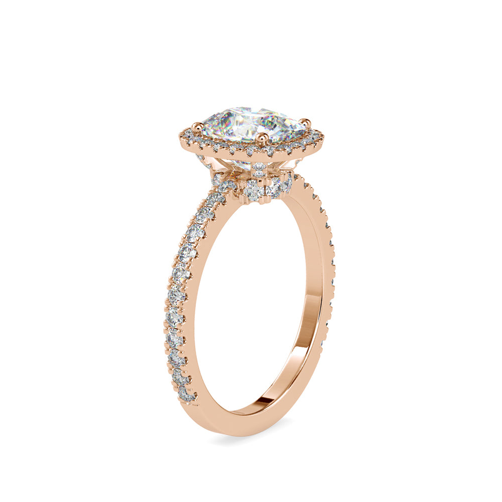 SKU: 0162 (14K) Cushion-Cut Halo Engagment Ring in Rose Gold.