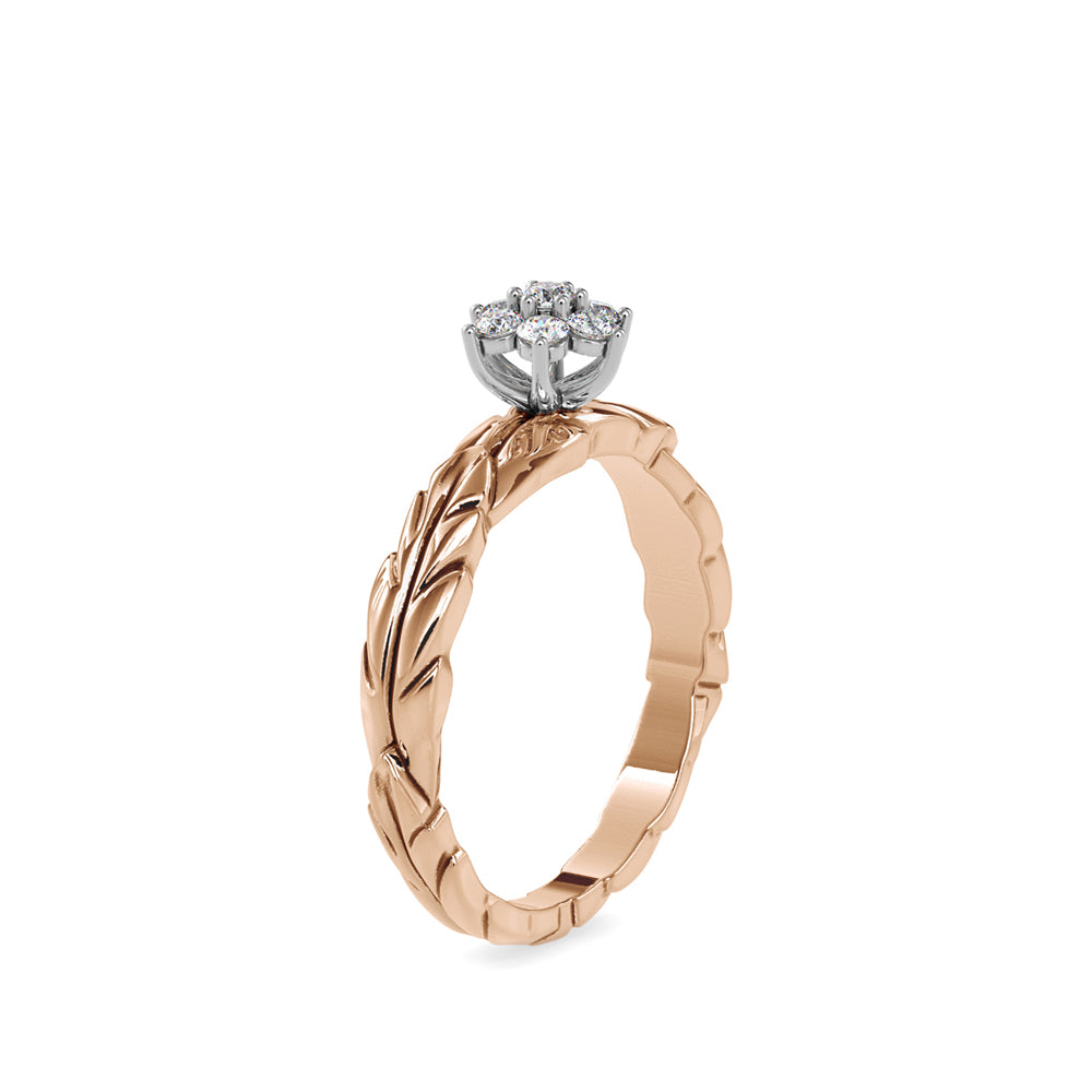 SKU: 0165 (14K) two-Tone Nature-Inspired Leaf Diamond Ring in Rose Gold.