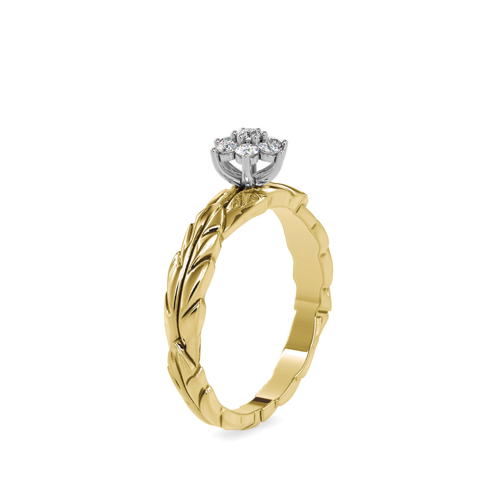SKU: 0165 (18K) two-Tone Nature-Inspired Leaf Diamond Ring in Rose Gold.