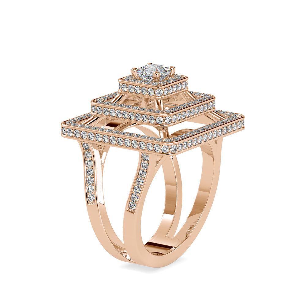SKU: 0172 (14K) Triple Halo Split-Shank Diamond Ring in Rose Gold.