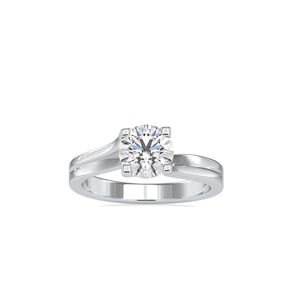 SKU: 0179 (10K) Round-Cut Twisted-Prong Solitaire Engagment Ring in White Gold.
