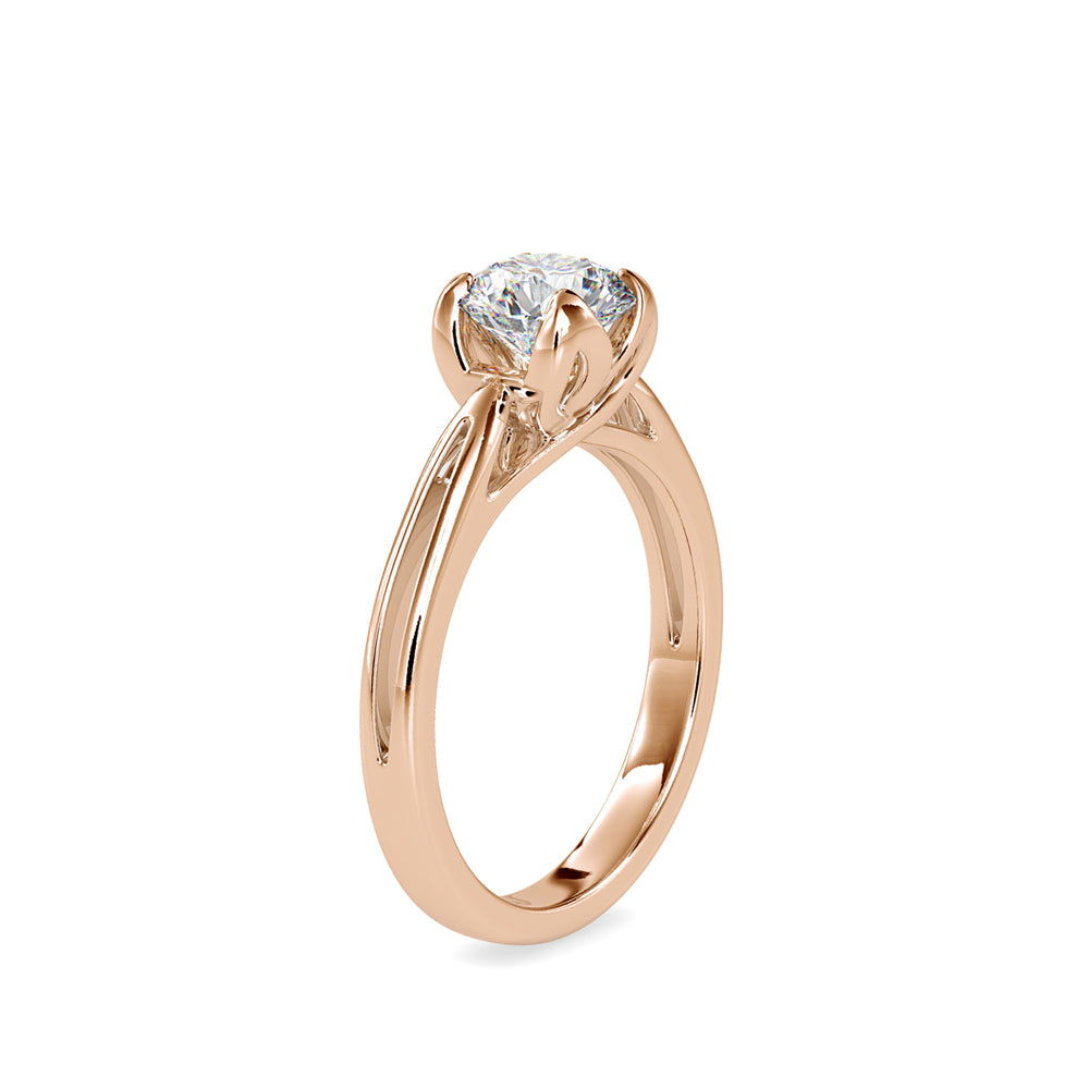 SKU: 0182 (10K) Lotus Setting Round Diamond Engagment Ring in Rose Gold.