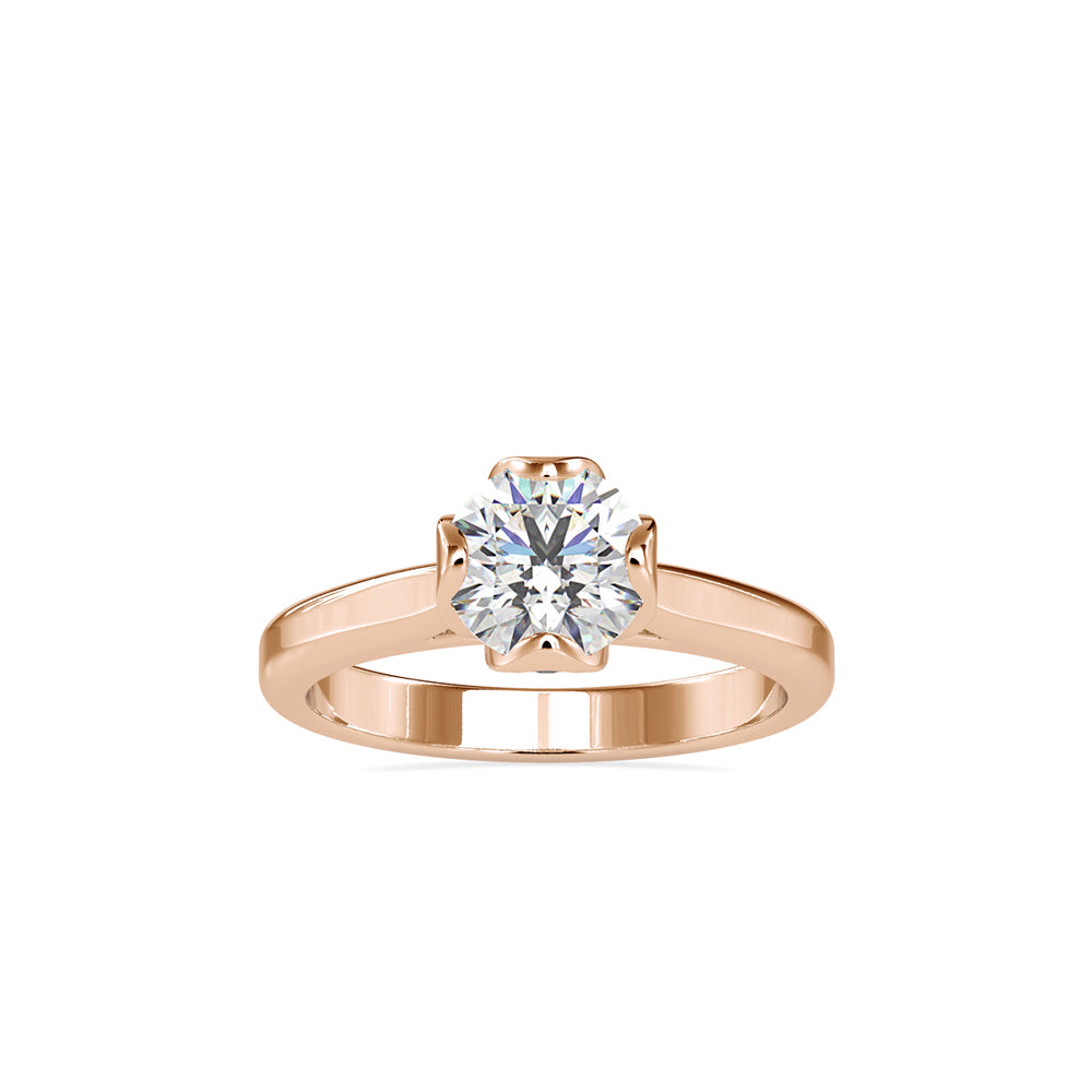 SKU: 0183 (10K) Flower Setting Round Diamond Engagment Ring in Rose Gold.