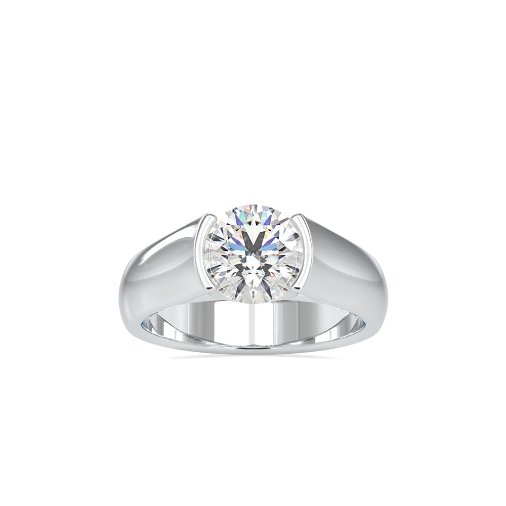 SKU: 0184 (22K) Half-Bezel Round Diamond Solitaire Ring Rose Gold.