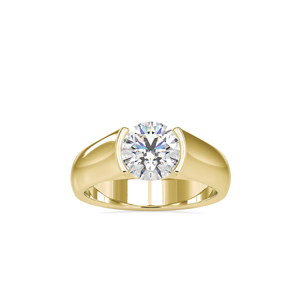 SKU: 0184 (14K) Half-Bezel Round Diamond Solitaire Ring Rose Gold.