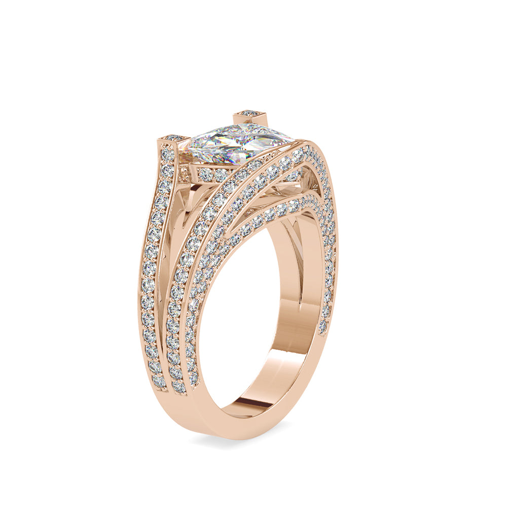 SKU: 0188 (18K) Unique Trillion Diamond Split Shank Engagment Ring in Rose Gold.