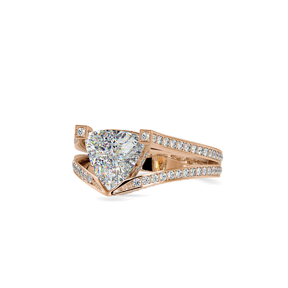 SKU: 0188 (22K) Unique Trillion Diamond Split Shank Engagment Ring in Rose Gold.