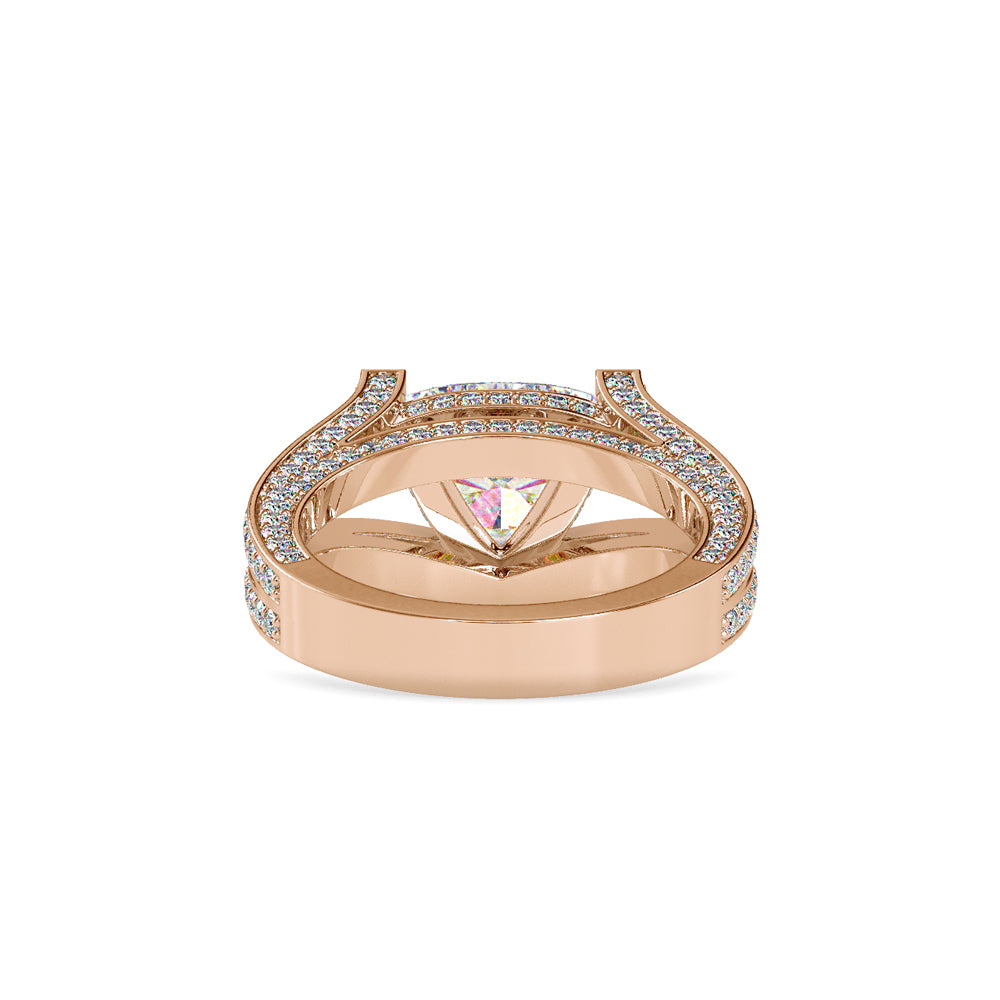 SKU: 0188 (14K) Unique Trillion Diamond Split Shank Engagment Ring in Rose Gold.
