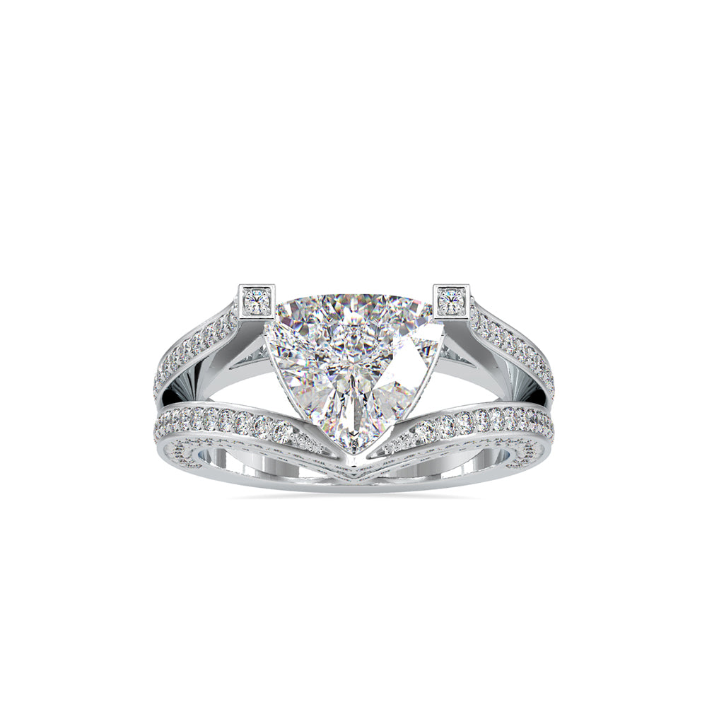 SKU: 0188 (14K) Unique Trillion Diamond Split Shank Engagment Ring in Rose Gold.