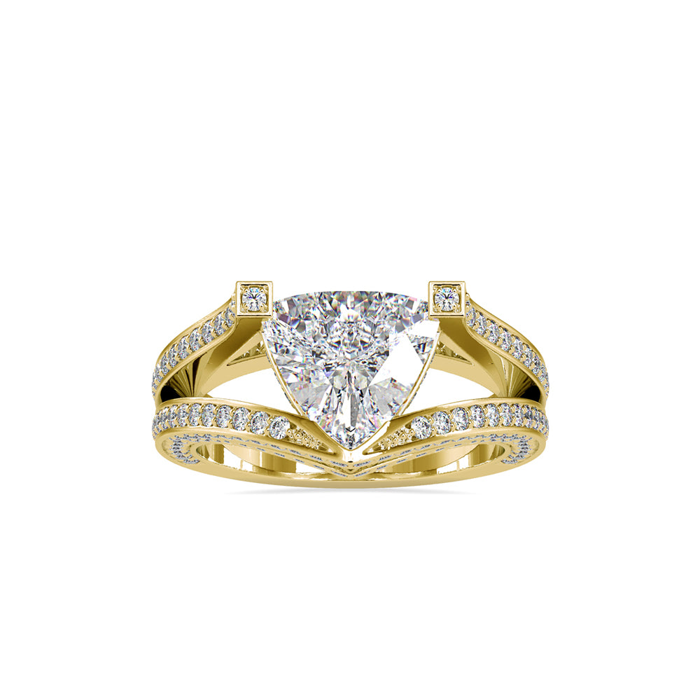 SKU: 0188 (18K) Unique Trillion Diamond Split Shank Engagment Ring in Rose Gold.