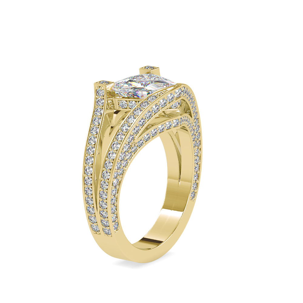 SKU: 0188 (14K) Unique Trillion Diamond Split Shank Engagment Ring in Rose Gold.