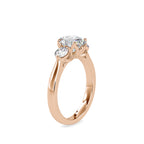 SKU: 0189 (14K) Flower setting Three-Stone Engagment Ring in Rose Gold.