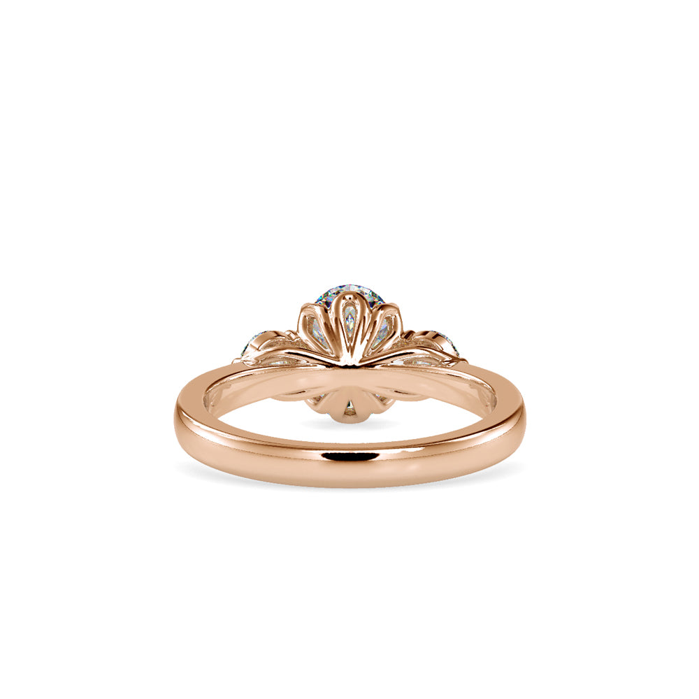 SKU: 0189 (22K) Flower setting Three-Stone Engagment Ring in Rose Gold.